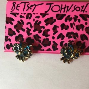 Betsey Johnson Blue Crystal Owl Stud Earrings
